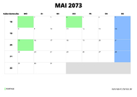 Kalender Mai 2073 im Querformat