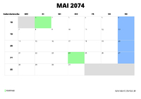 Kalender Mai 2074 im Querformat