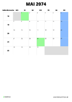 Kalender Mai 2074 im Hochformat