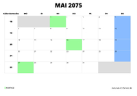 Kalender Mai 2075 im Querformat