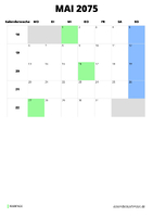Kalender Mai 2075 im Hochformat