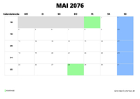 Kalender Mai 2076 im Querformat