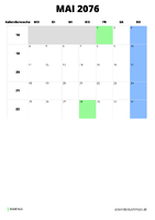 Kalender Mai 2076 im Hochformat