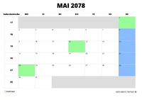 Kalender Mai 2078 im Querformat
