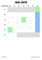 Kalender Mai 2078 im Hochformat