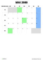 Kalender Mai 2080 im Hochformat