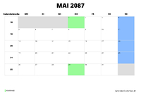 Kalender Mai 2087 im Querformat