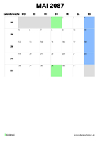 Kalender Mai 2087 im Hochformat