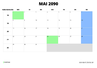 Kalender Mai 2090 im Querformat