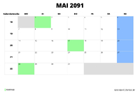 Kalender Mai 2091 im Querformat