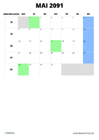 Kalender Mai 2091 im Hochformat