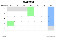 Kalender Mai 2092 im Querformat