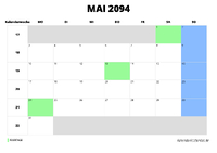 Kalender Mai 2094 im Querformat
