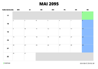 Kalender Mai 2095 im Querformat