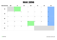 Kalender Mai 2096 im Querformat