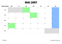 Kalender Mai 2097 im Querformat