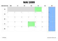 Kalender Mai 2099 im Querformat