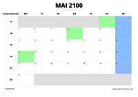 Kalender Mai 2100 im Querformat