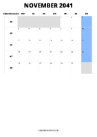 Kalender November 2041 Kalender November 2041 im Hochformat