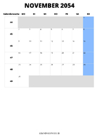 Kalender November 2054 Kalender November 2054 im Hochformat