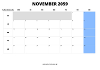 Kalender November 2059 Kalender November 2059 im Querformat