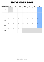 Kalender November 2061 Kalender November 2061 im Hochformat