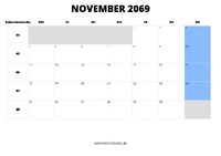 Kalender November 2069 Kalender November 2069 im Querformat
