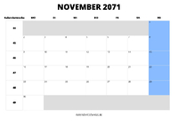 Kalender November 2071 Kalender November 2071 im Querformat