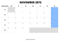 Kalender November 2072 im Querformat