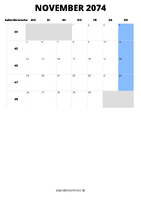 Kalender November 2074 im Hochformat