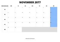 Kalender November 2077 Kalender November 2077 im Querformat
