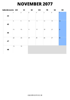 Kalender November 2077 Kalender November 2077 im Hochformat