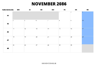 Kalender November 2086 Kalender November 2086 im Querformat