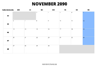 Kalender November 2090 Kalender November 2090 im Querformat