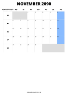 Kalender November 2090 Kalender November 2090 im Hochformat