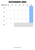Kalender November 2094 Kalender November 2094 im Hochformat