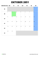 Kalender Oktober 2051 Kalender Oktober 2051 im Hochformat