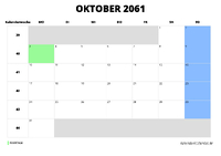 Kalender Oktober 2061 Kalender Oktober 2061 im Querformat