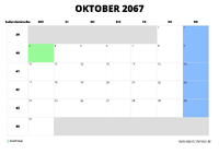 Kalender Oktober 2067 im Querformat