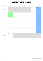 Kalender Oktober 2067 im Hochformat