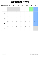 Kalender Oktober 2071 Kalender Oktober 2071 im Hochformat