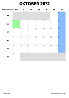 Kalender Oktober 2072 im Hochformat
