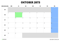 Kalender Oktober 2073 im Querformat
