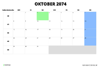 Kalender Oktober 2074 im Querformat