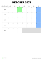 Kalender Oktober 2074 im Hochformat