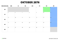Kalender Oktober 2076 Kalender Oktober 2076 im Querformat