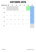 Kalender Oktober 2076 Kalender Oktober 2076 im Hochformat