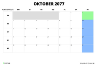 Kalender Oktober 2077 im Querformat