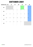 Kalender Oktober 2081 Kalender Oktober 2081 im Hochformat