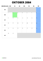 Kalender Oktober 2084 Kalender Oktober 2084 im Hochformat